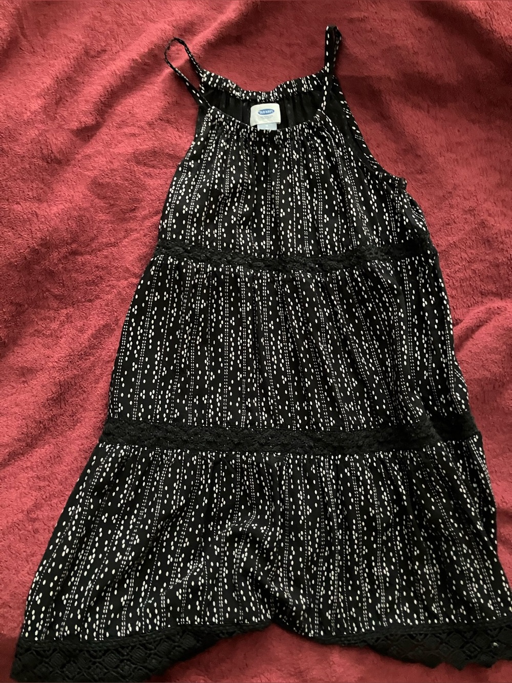 Old Navy Black and White Spotted Tiered Spaghetti-Strap Dress for Kids
